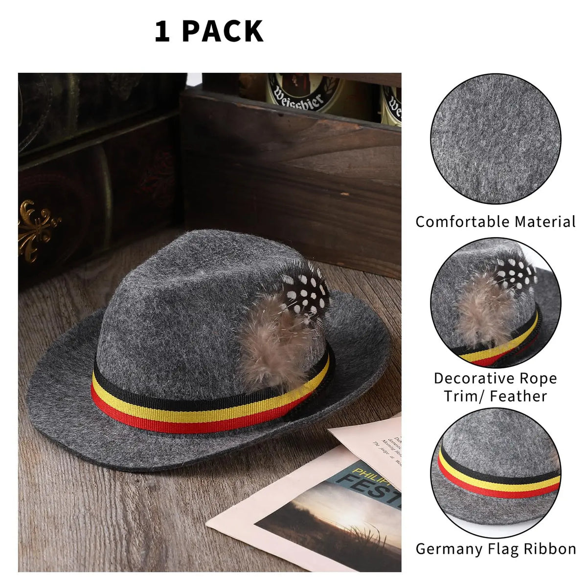 Garvee Felt Bavarian Oktoberfest Pet Costumes German Oktoberfes Dog Hat Cat Hat Adjustable Cosplay Cap Puppy Pets Hats for Halloween Photoshoots Holiday Party Decoration Grey Small