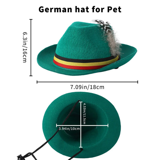 Oktoberfest Dog & Cat Hat – Adjustable Bavarian Felt Costume Cap, Funny Pet Photo Prop for Halloween, Party & Holiday Photoshoots, Dark Green