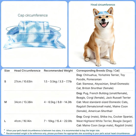 2 Pack Cute Pet Trucker Hat with Ear Holes for Outdoor Sun Protection - Adjustable Tie-dye Printing Cotton Fisherman's Hat for Small Medium Dogs Cats