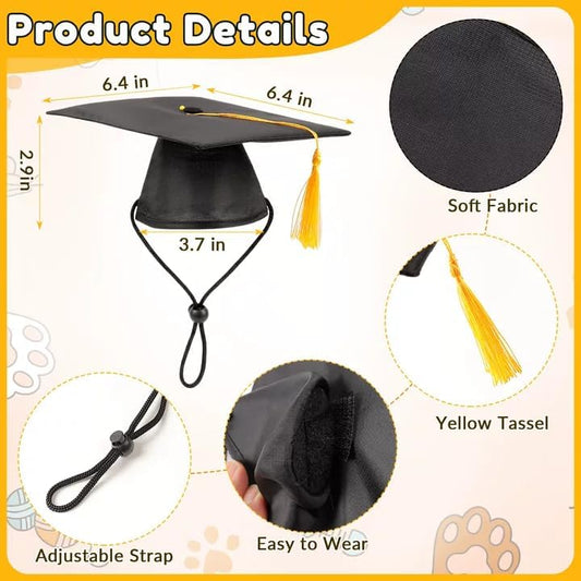 2 Pcs Black Pet Graduation Hats, Animal Graduation Caps with Yellow Tassel, Adjustable Dog and Cats Bachelor Hats for Photo Props Graduations Holiday Party Costume Accessories