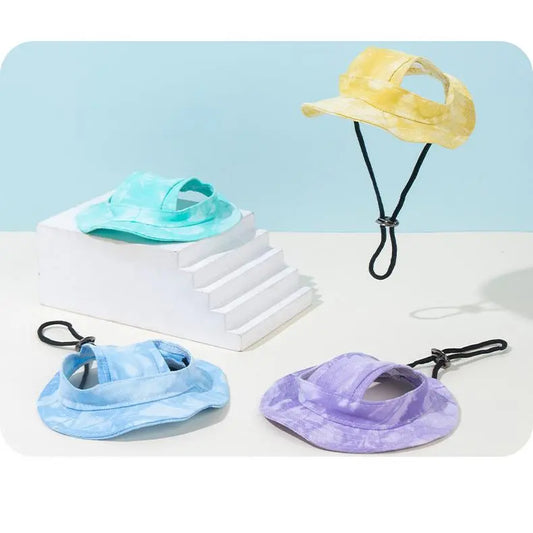 2-Pack Dog & Cat Bucket Hats in Solid Blue & Grid, Comfortable Sun Protection with Adjustable Strap & Ear Holes for Walks, One Size, Anti-Strangle Design