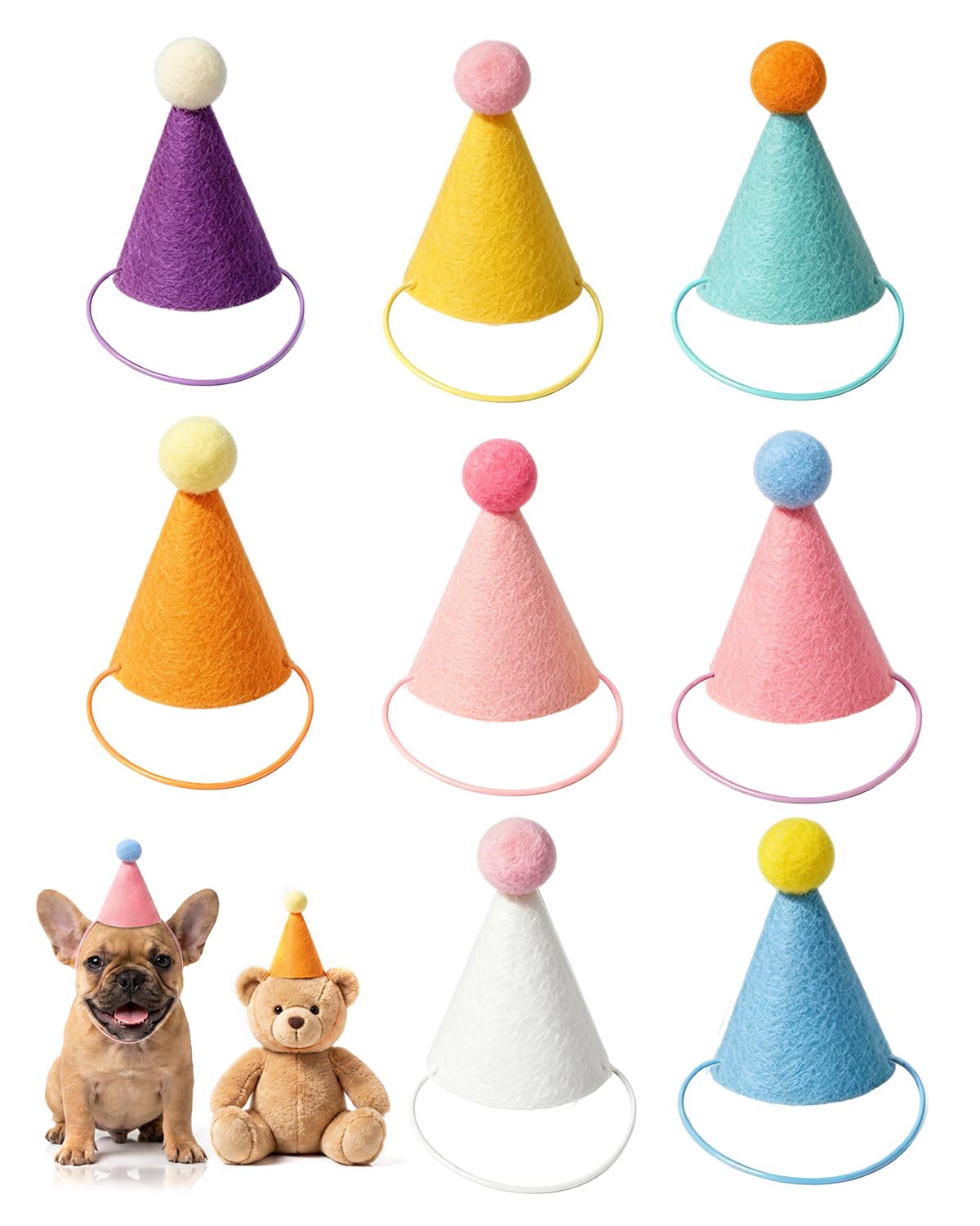 Mini Party Hats for Stuffed Animals, Colorful Birthday Hats