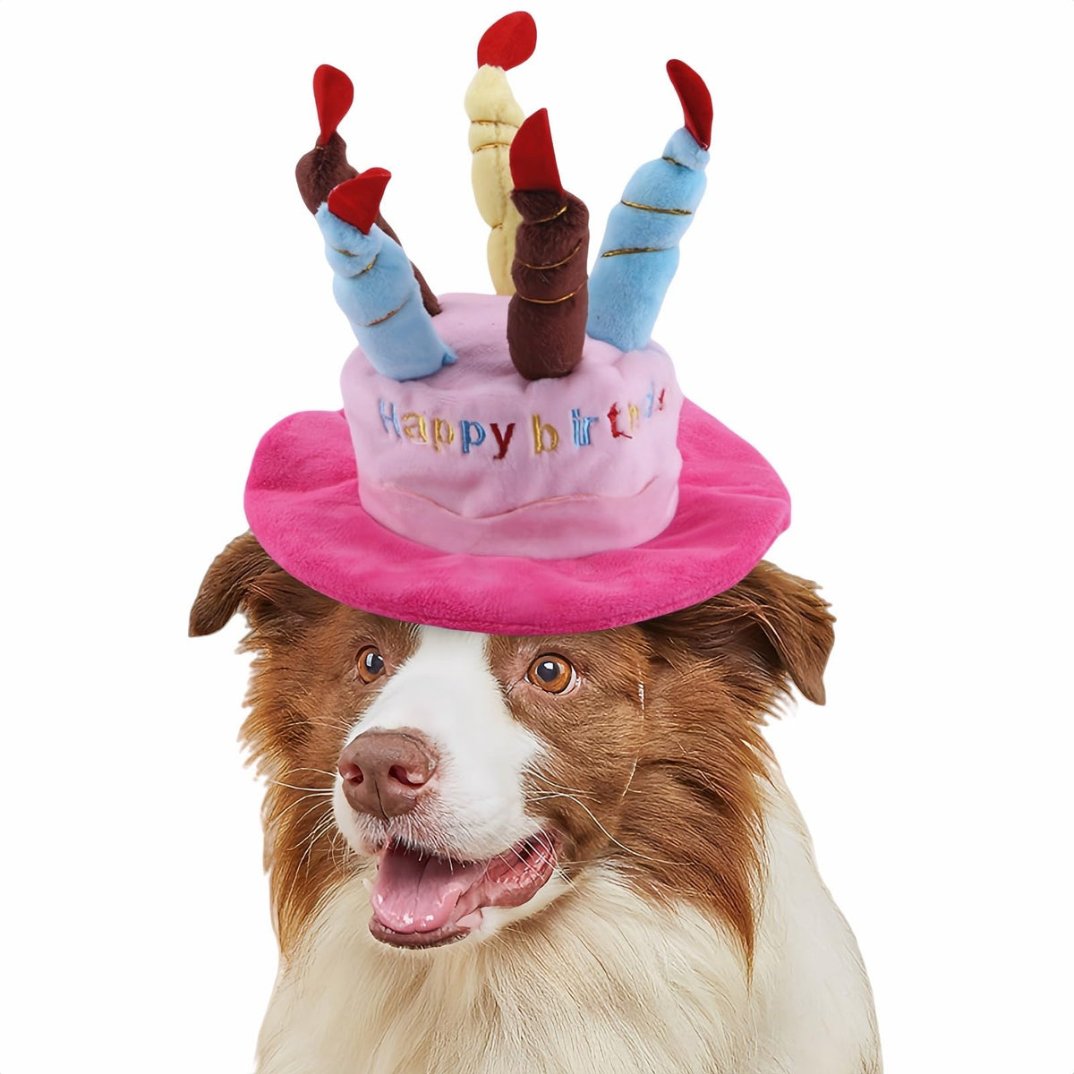 Cute Pet Party Hat for Dogs&Cats - Soft Fluffy Birthday Cap with 5 Color Candles (Blue), Adjustable Strap for Halloween,Costume&Photo Shoots,Fits Small to Large Pets,Washable&Comfortable (Blue)