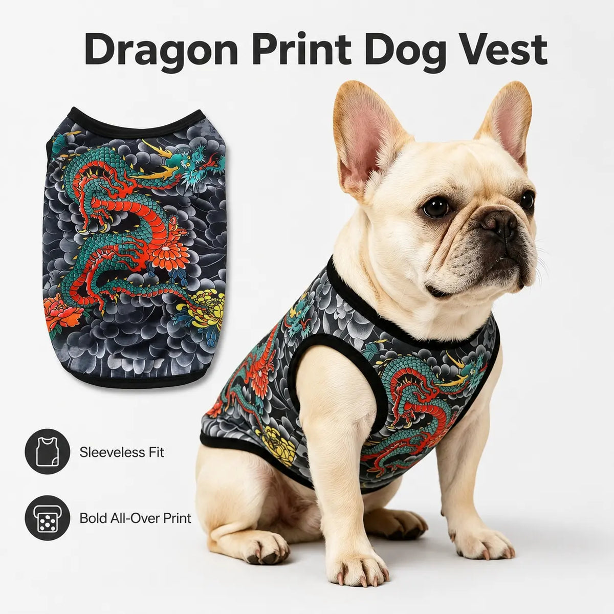 Dragon Print Dog Vest Sleeveless Pet Shirt, Lightweight Pullover for Small Dogs and Cats, Comfortable Puppy Clothes, Stylish Pet Apparel, Dachshund Clothes