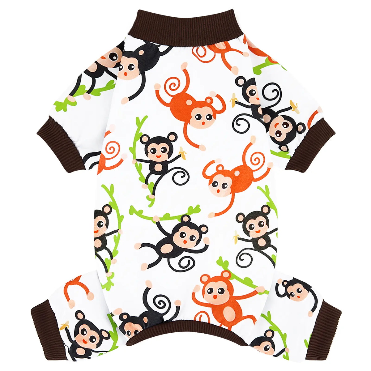 XPUDAC 4-Pack Breathable Fabric Dog & Cat Costume, Soft Universal-Fit Sleepwear with Playful Fruit & Monkey Dinosaur Prints, Skin-Safe Animals Apparel with Elastic Legs & Pull-On Ease for Summer,Festive Christmas Halloween Gift,sohochic
