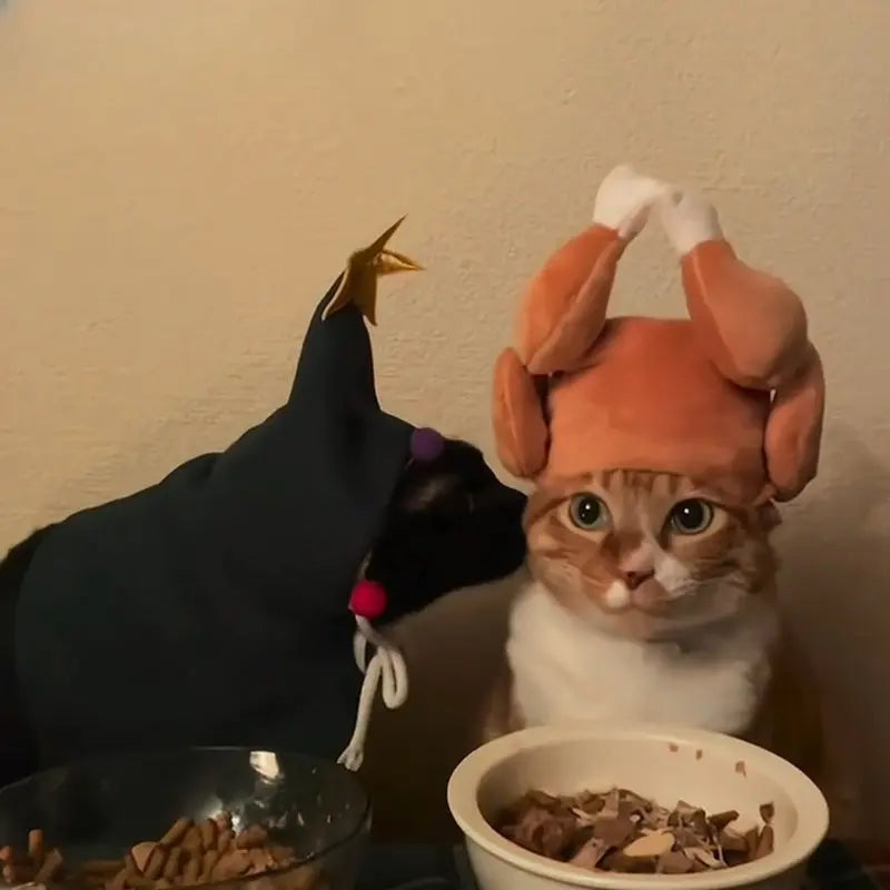 Funny Turkey Leg Pet Hat - Soft And Comfortable Holiday Pet Costume for Cats And Puppies, Perfect for Thanksgiving/Christmas/Halloween/New Year'S Parties And Photo Shoots, Easy to Clean Gift