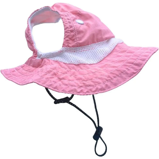 Dog Nylon Bucket Hat - X-Large Pink Fisherman Cap, Wide Brim, Ear Holes, Adjustable Chin Strap, UV Protection, Ample Shade, Prevents Sunburn, Cooling Summer Outdoor Adventure Pet Accessory