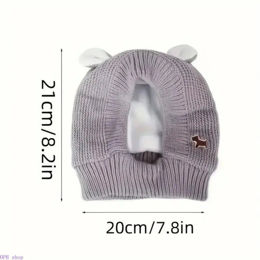 Unisex Plain Knit Hat for Medium-Large Dogs - Polyester Soft Fabric, Cold Weather Quiet Ear Protector, Cozy Warmth Winter Accessory, Thunder & Fireworks Anxiety Relief, Sohochic