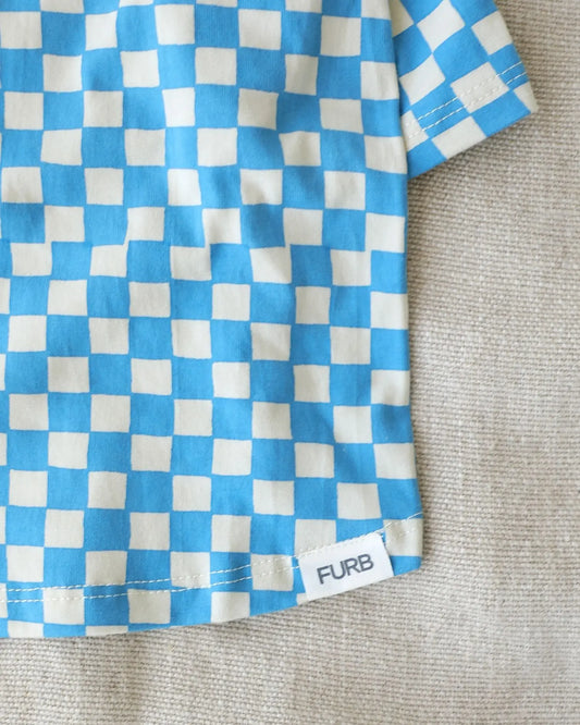 Make a Move Blue Mini Check Print Dog T-Shirt