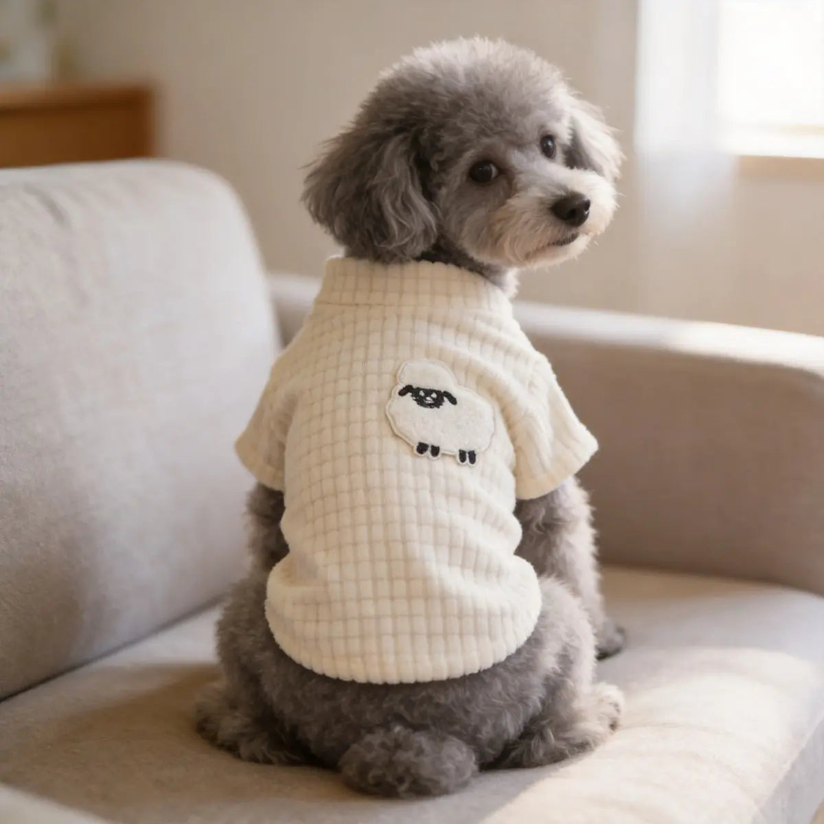 Fall/Winter Fleece Pet Warm-Up Vest with Cute Sheep Embroidery on Back for Miniature and Small Dogs (Bichon, Teddy)