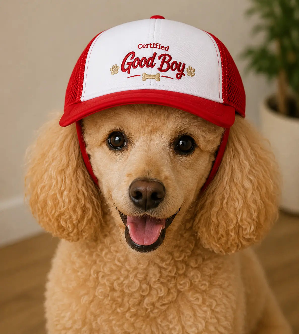 Veterinarian-Certified UV Protection Fabric Dog Foam Trucker Hat - Furfect Fit System, Multi-Size (Small,Large), Cool Ventilation, Adjustable Chin Strap, Eye Safety, All-Seasons Mesh Cap for Sun Adventures, Universal Fit, Certified Good Boy Gear