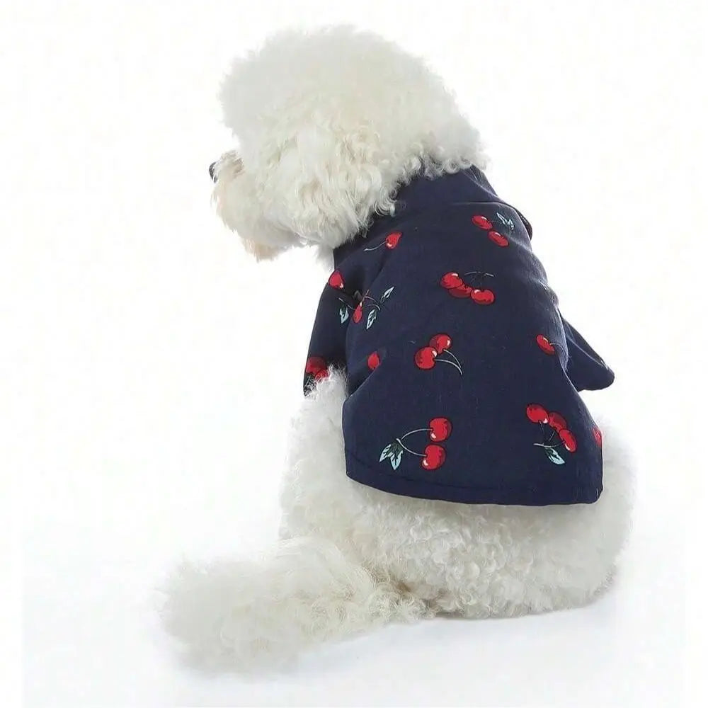 Pet Shirt with Cherry Pattern, Breathable & Cooling Design, Ideal for Spring/summer Wear, Available in Vibrant Colors