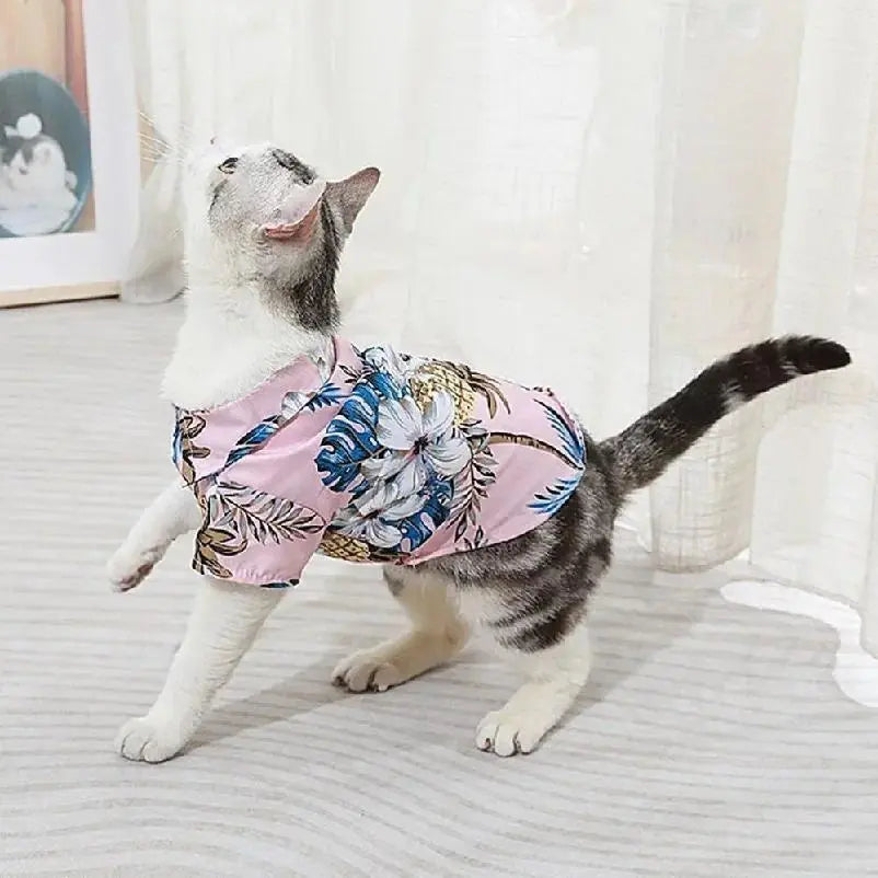 Dog & Cat 1-Piece Hawaiian Shirt, Vibrant Flower & Pineapple Print Casual Summer Pet Clothing for Small-Medium Puppies, One-Piece