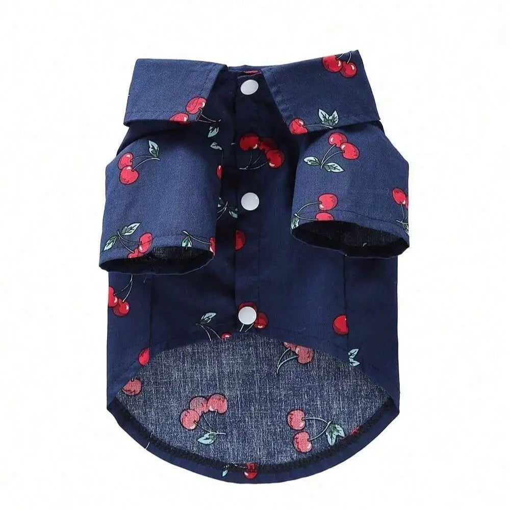 Pet Shirt with Cherry Pattern, Breathable & Cooling Design, Ideal for Spring/summer Wear, Available in Vibrant Colors
