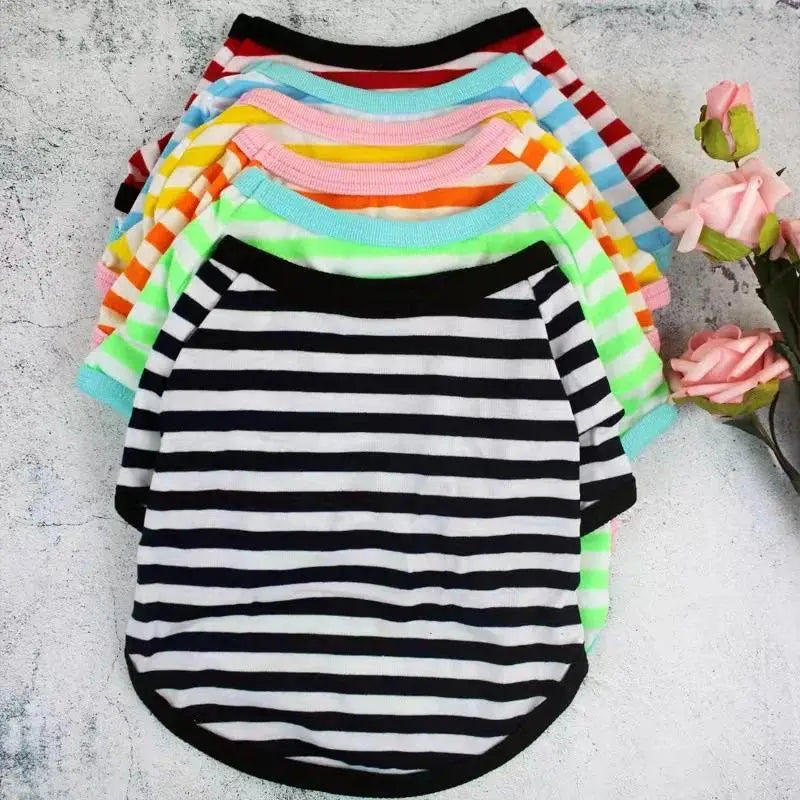 Soft Cotton Striped Casual Graphic Pet Vest - Multi-Size, Moisture-Wicking, Breathable Fabric Cooling Summer Tank Top for Small Animals (Chihuahua, Pug Puppy) Pet Clothing Accessories (S-XXL)