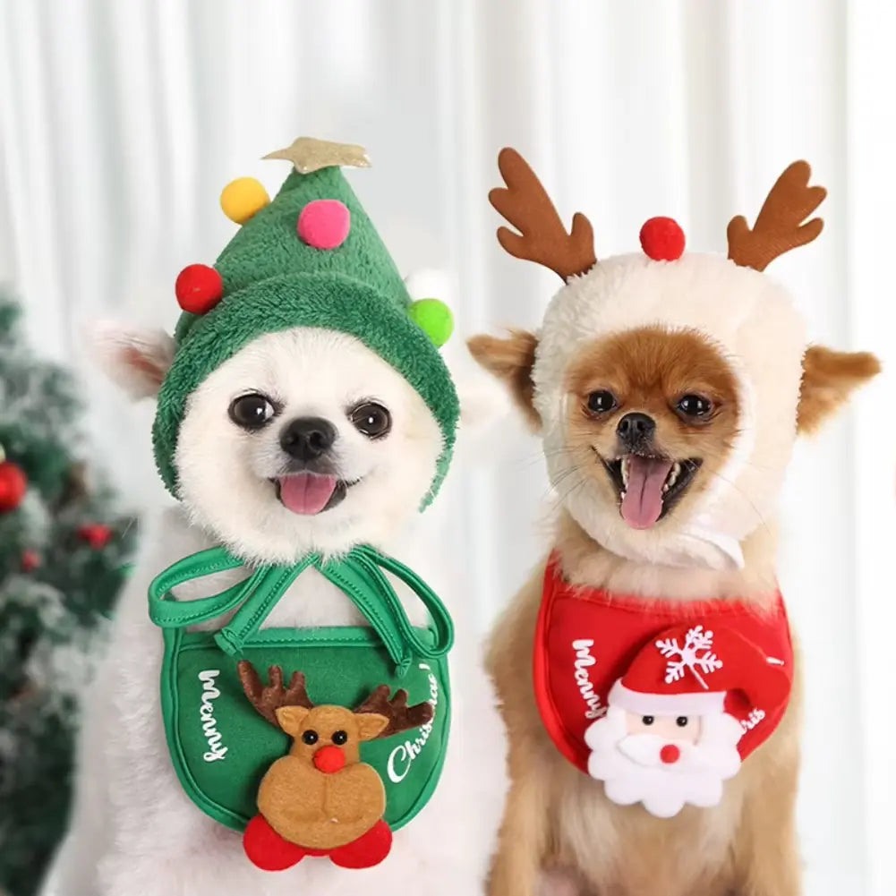 Christmas Dog Hat Washable Pet Cap Bandana Scarf Bibs Santa Elk Cute Cosplay Costume for Small Medium Doggy Cats Headgear Does not apply