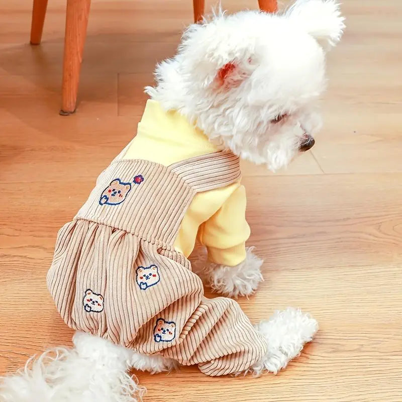 Small Breed Dog Knit Jumpsuit Costume - All-Seasons Polyester Fiber Clothes, Universal Fit, Snap Button Closure, for Teddy Bear/Maltese, Hand Wash Only, Size S, Festive Christmas Design
