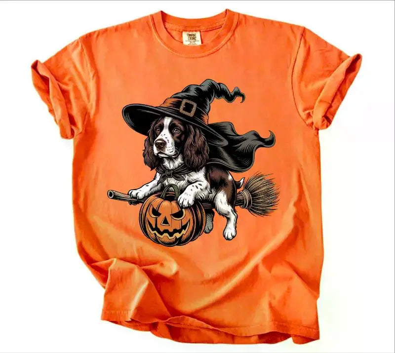 Comfort Colors Burnt Orange Custom Witch Costume Dog Halloween T-Shirt, 50+ Dog Breeds Available, Funny Spooky Pet Lover Tee