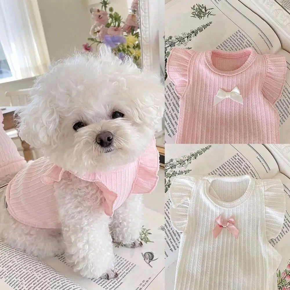 Cute Bow 2-Legged Pullover Dog Vest - 2026 Puppy Supplies, Breathable Cotton Solid Color Pet Clothing for Puppies & Cats, Summer Pet Shirts