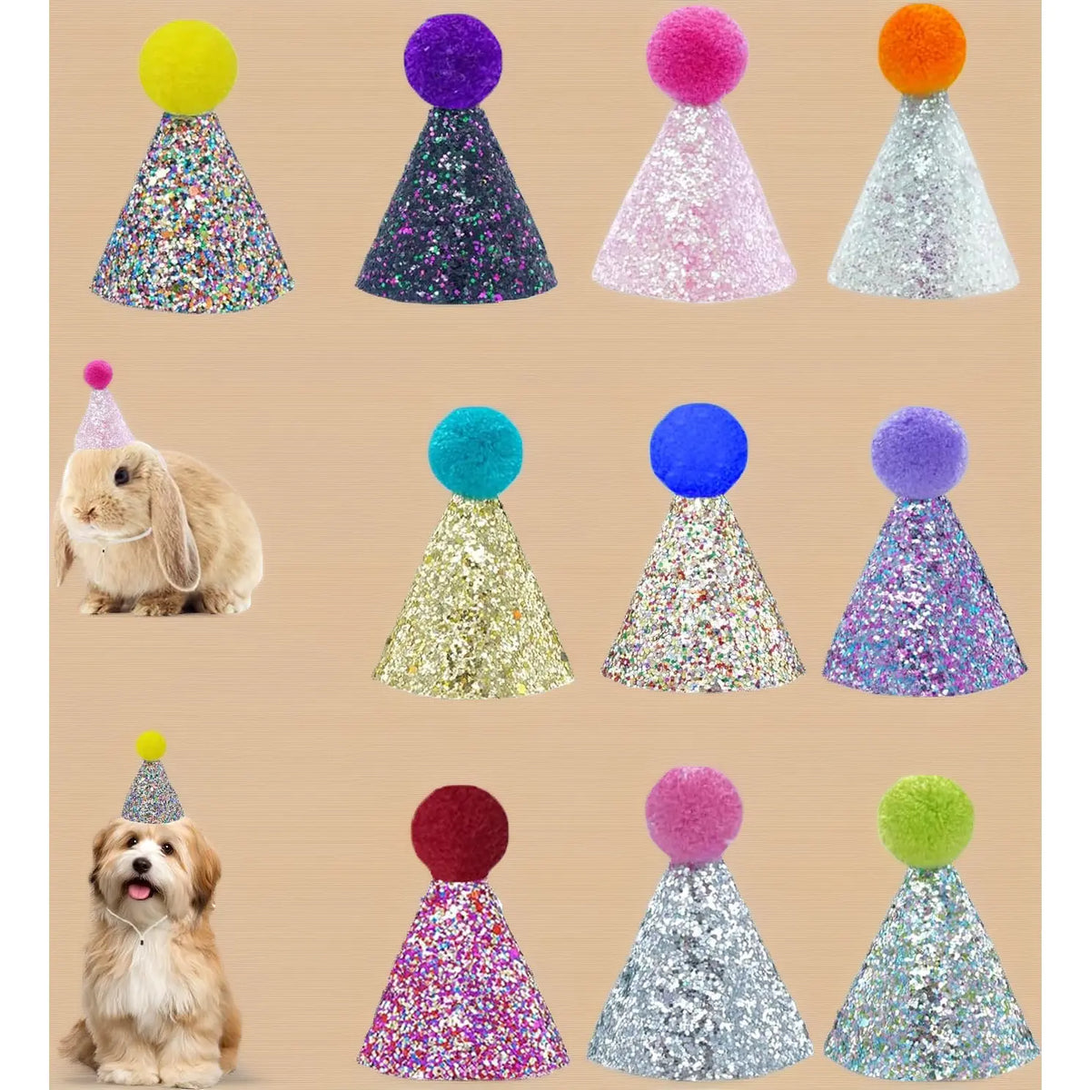 Adorable Animal Birthday Hats Set for Stuffed Toys-Pets, Festive Party Decorations, Photo Props for Animal Lovers