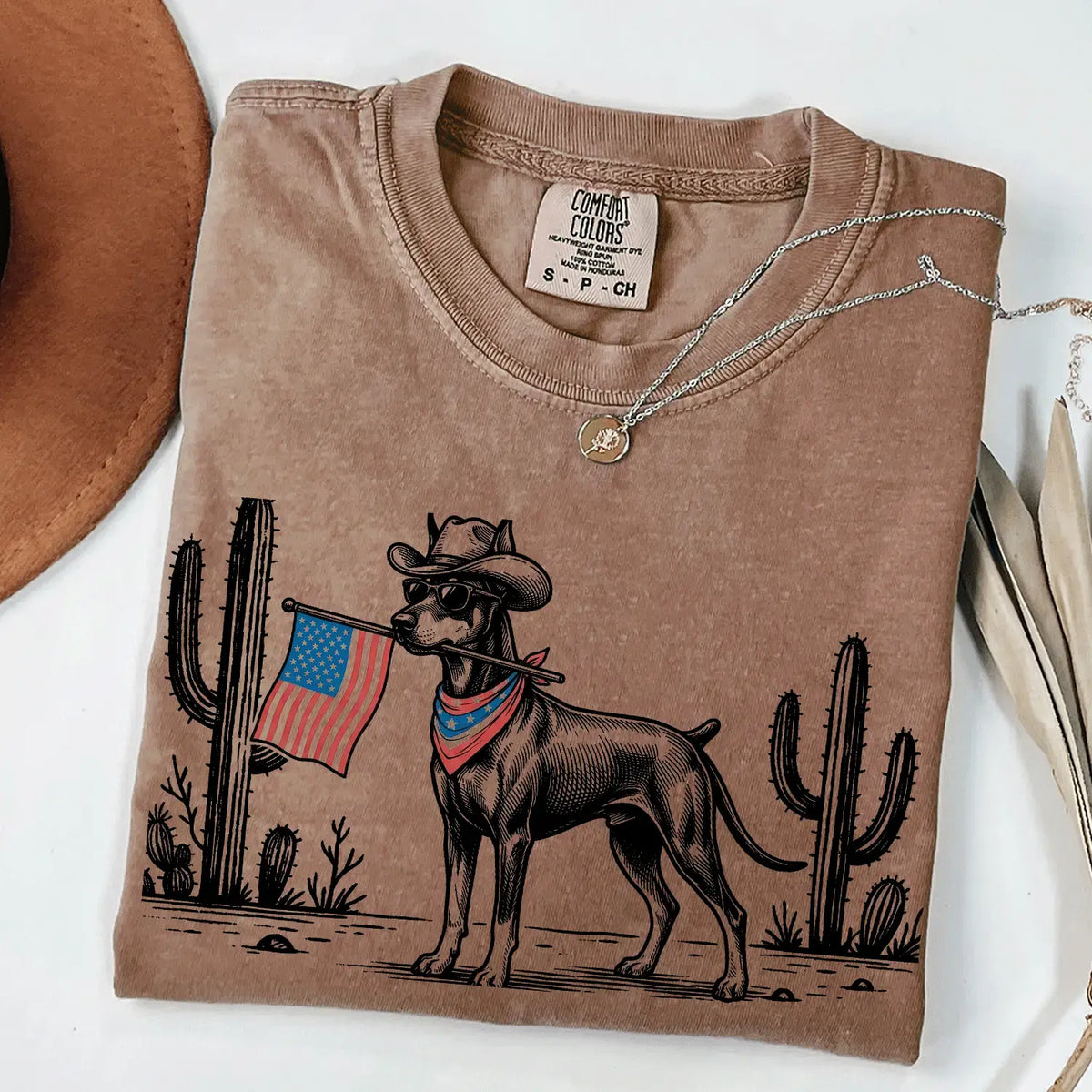 Comfort Colors Patriotic Dog T-Shirt For 50+ Dog Breeds, Western Cowboy Style, 4th Of July Gift For Dog Lovers, Usa Flag Shirt, Apparel Made In The Usa