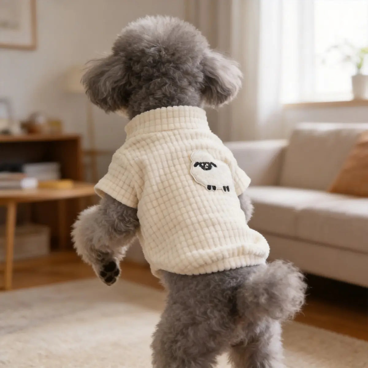Fall/Winter Fleece Pet Warm-Up Vest with Cute Sheep Embroidery on Back for Miniature and Small Dogs (Bichon, Teddy)