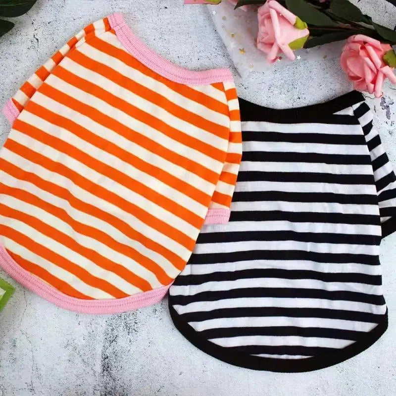 Soft Cotton Striped Casual Graphic Pet Vest - Multi-Size, Moisture-Wicking, Breathable Fabric Cooling Summer Tank Top for Small Animals (Chihuahua, Pug Puppy) Pet Clothing Accessories (S-XXL)