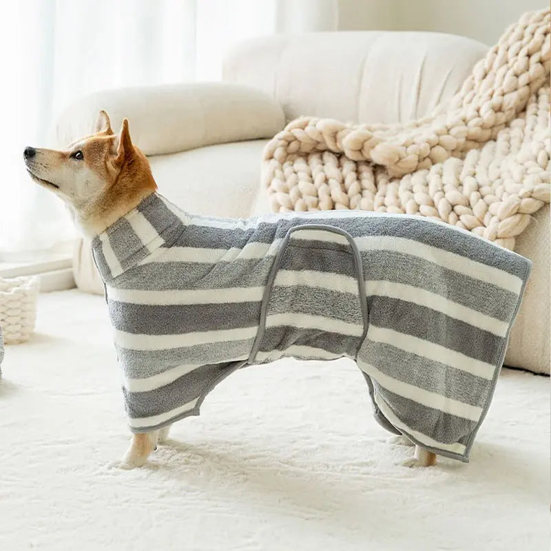 Striped Dog Surgical Jumpsuit, Long Sleeved Pajamas Bathrobe, Thickened Absorbent Quick Drying, Pet Clothing