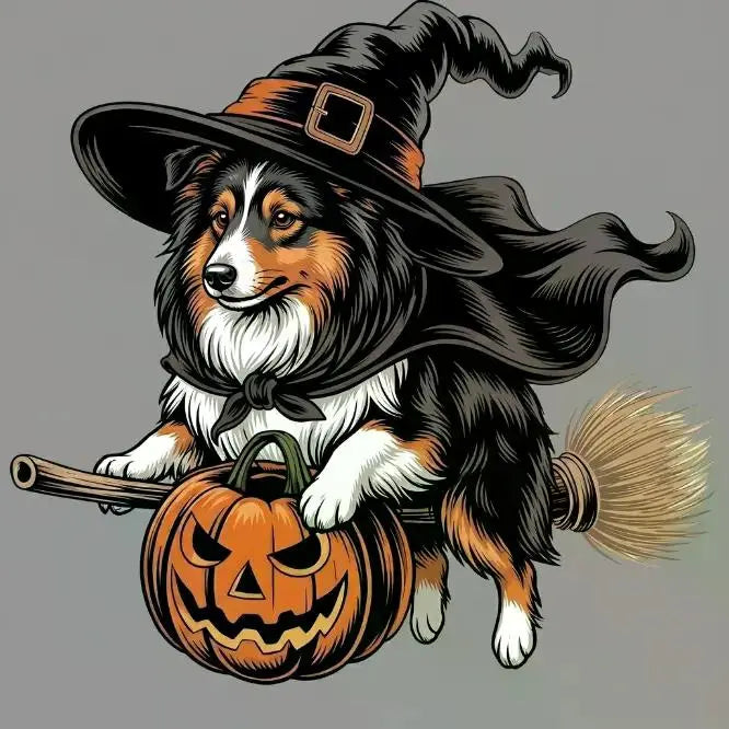 Comfort Colors Burnt Orange Custom Witch Costume Dog Halloween T-Shirt, 50+ Dog Breeds Available, Funny Spooky Pet Lover Tee