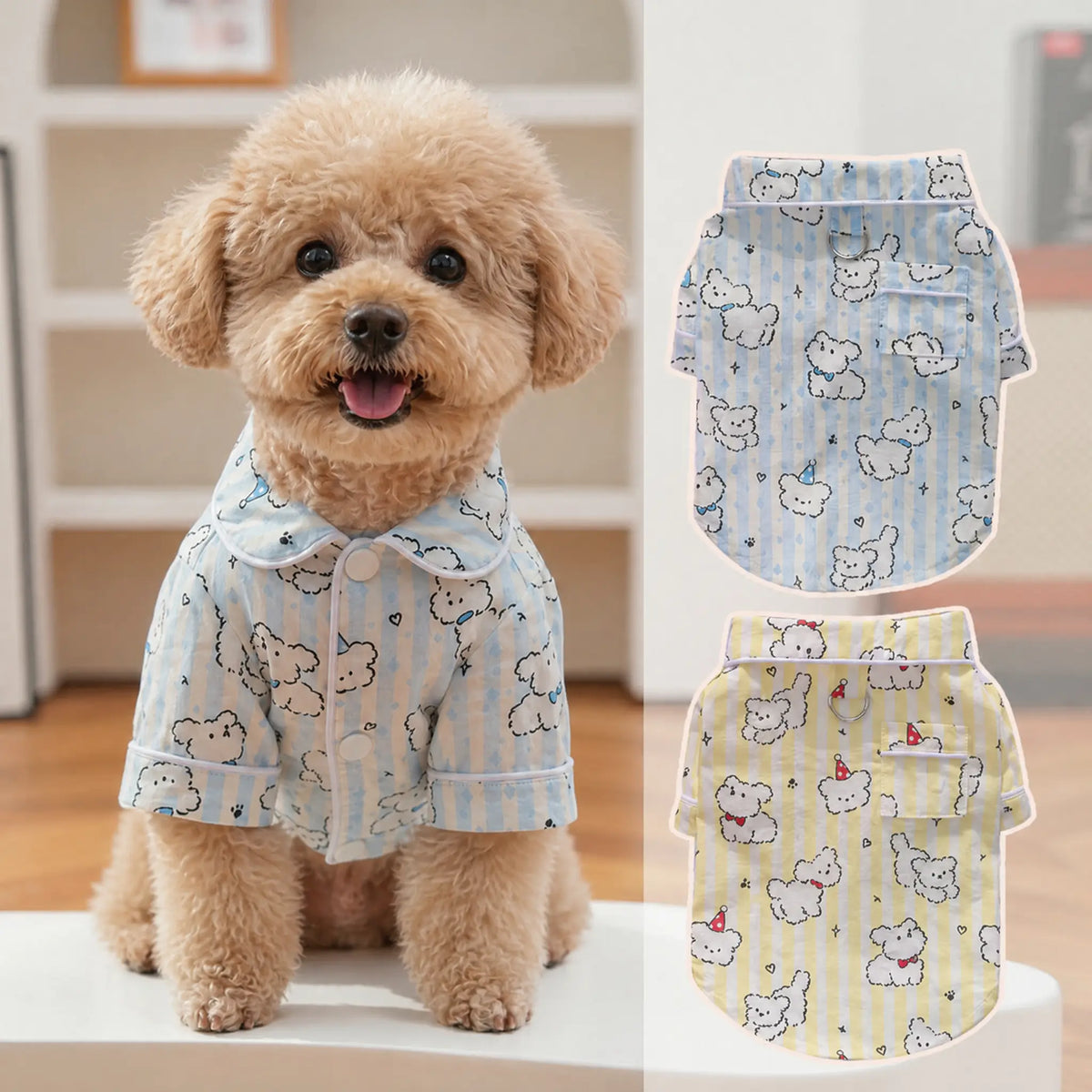 Dog & Cat 1-Piece All-Seasons Puppy Clothes - Breathable Cotton Sleepwear, Skin-Friendly Indoor Loungwear for Medium-Size Pets