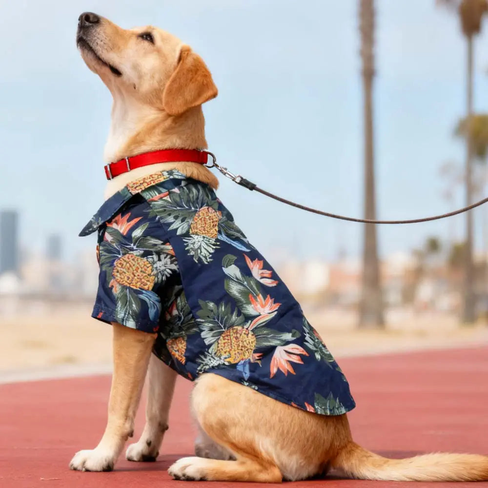 Puppy Size 4-Piece Lapel Button-Up Shirts, Hawaiian Beach Tropical Floral Print Chiffon Fabric Lightweight Fit Summer Tops, Sohochic