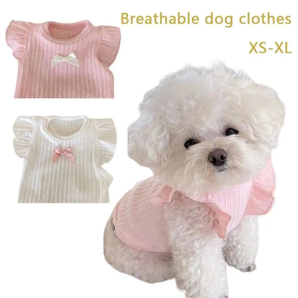 Cute Bow 2-Legged Pullover Dog Vest - 2026 Puppy Supplies, Breathable Cotton Solid Color Pet Clothing for Puppies & Cats, Summer Pet Shirts