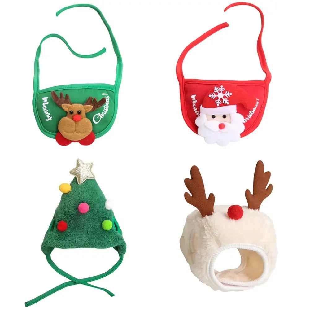 Christmas Dog Hat Washable Pet Cap Bandana Scarf Bibs Santa Elk Cute Cosplay Costume for Small Medium Doggy Cats Headgear Does not apply