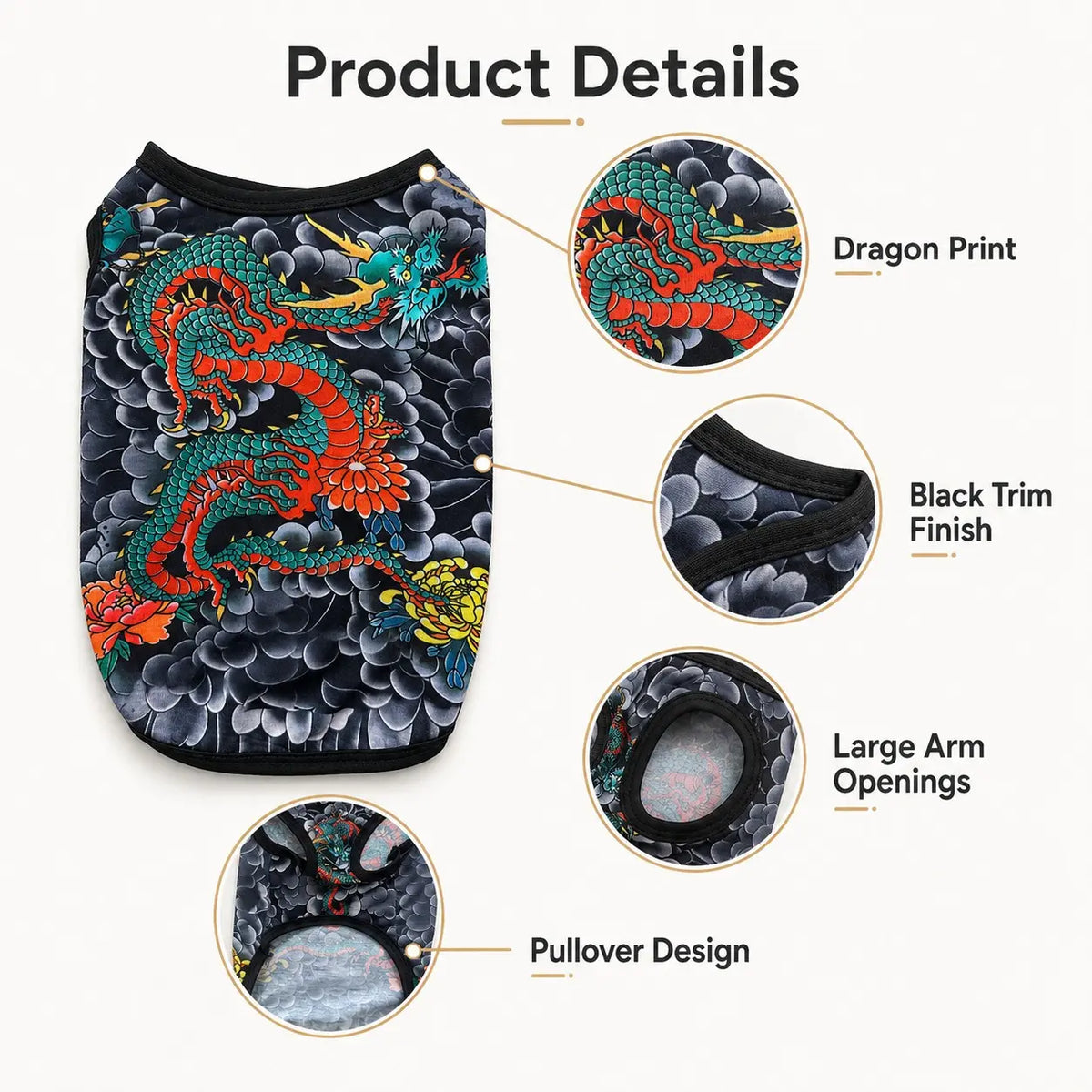 Dragon Print Dog Vest Sleeveless Pet Shirt, Lightweight Pullover for Small Dogs and Cats, Comfortable Puppy Clothes, Stylish Pet Apparel, Dachshund Clothes