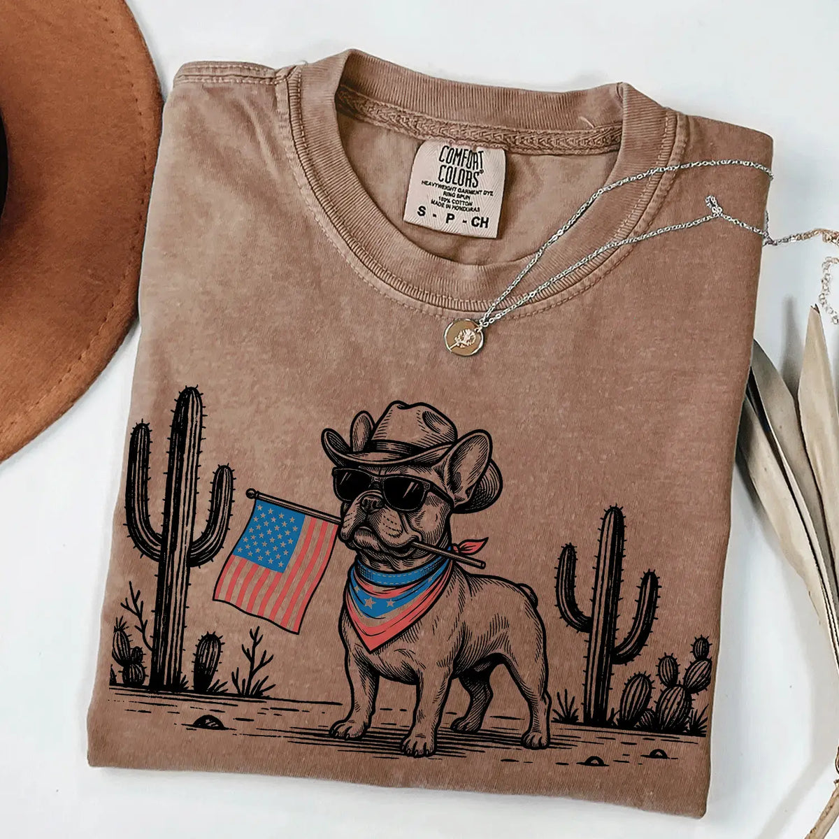 Comfort Colors Patriotic Dog T-Shirt For 50+ Dog Breeds, Western Cowboy Style, 4th Of July Gift For Dog Lovers, Usa Flag Shirt, Apparel Made In The Usa