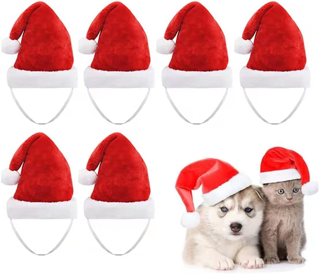 6 Pcs Dog Cat Pet Santa Hat Christmas Pet Costumes Small Santa Hat Pet Christmas Photo Props for Puppy Kitten Small Cats Dogs