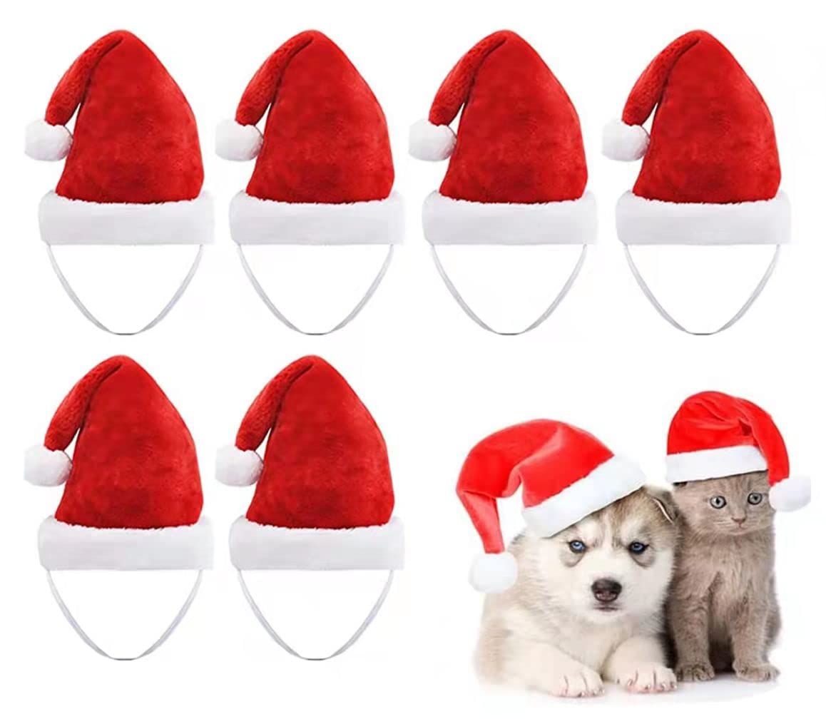 6 Pcs Dog Cat Pet Santa Hat Christmas Pet Costumes Small Santa Hat Pet Christmas Photo Props for Puppy Kitten Small Cats Dogs