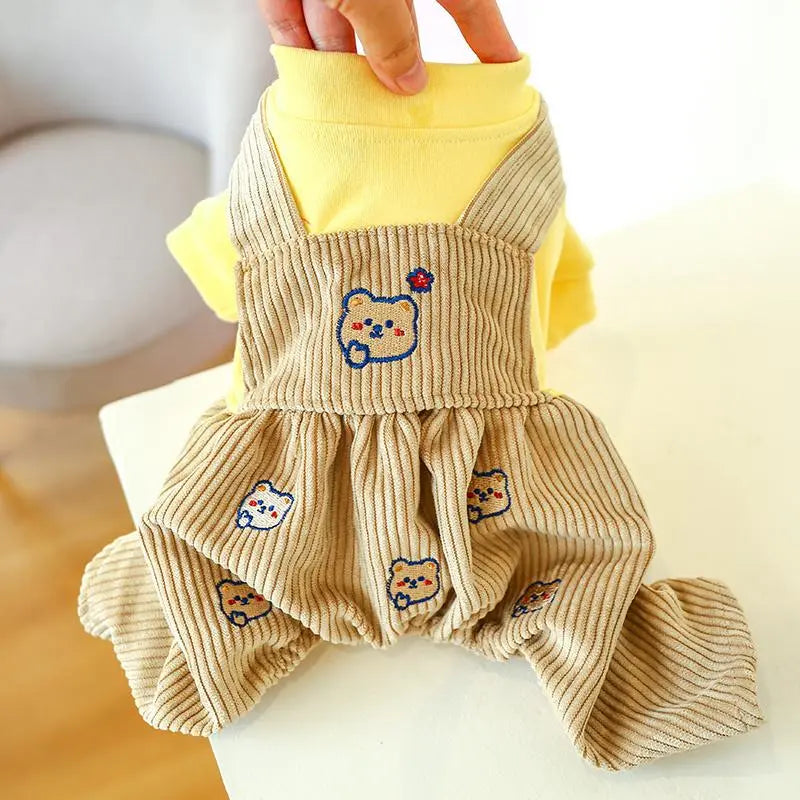 Small Breed Dog Knit Jumpsuit Costume - All-Seasons Polyester Fiber Clothes, Universal Fit, Snap Button Closure, for Teddy Bear/Maltese, Hand Wash Only, Size S, Festive Christmas Design