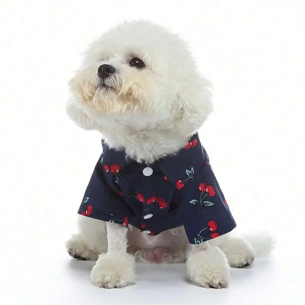 Pet Shirt with Cherry Pattern, Breathable & Cooling Design, Ideal for Spring/summer Wear, Available in Vibrant Colors