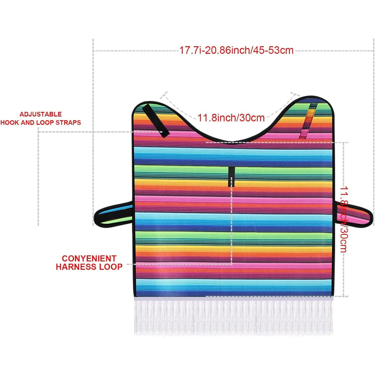 Small Dog 2-Piece Fiesta Costume Set - Rainbow Fabric Adjustable Buckle Serape Poncho, 3-in Height Mexican Straw Sombrero (1.5-in Head Space Diameter, 3-in Brim Diameter), Lightweight for Chihuahua, Birthday Pet Supplies, Full of Happy Fiesta Atmosphere