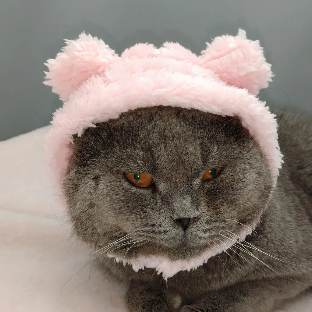 Soft bear-shaped pet head cover fits small pets like cats, Teddy and Bichon. Perfect for pet photos, lovely and versatile, great for personal use or gifting