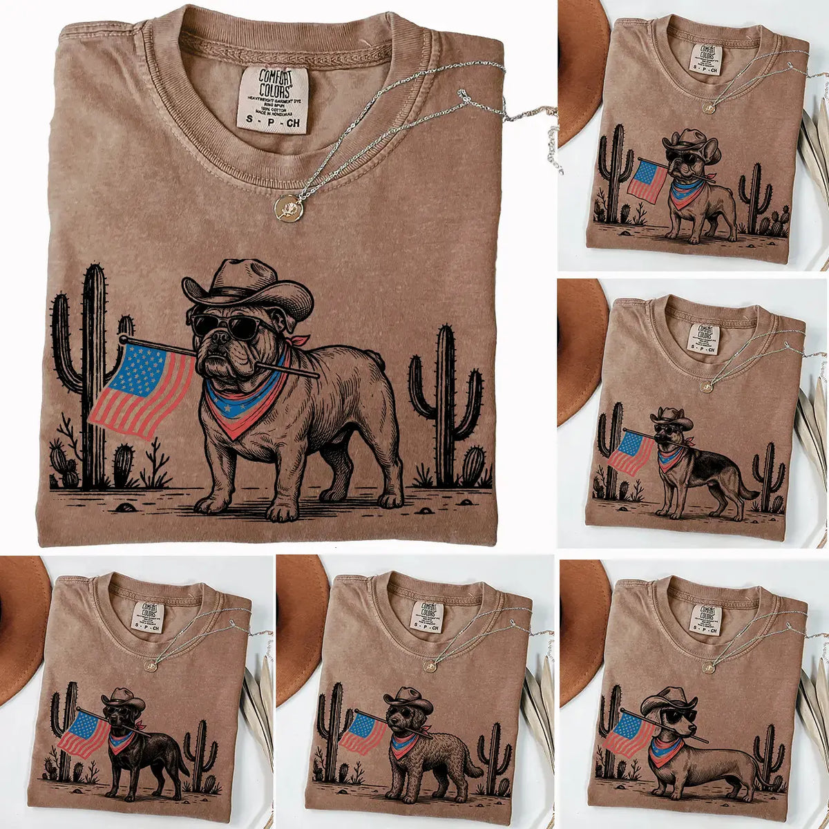 Comfort Colors Patriotic Dog T-Shirt For 50+ Dog Breeds, Western Cowboy Style, 4th Of July Gift For Dog Lovers, Usa Flag Shirt, Apparel Made In The Usa
