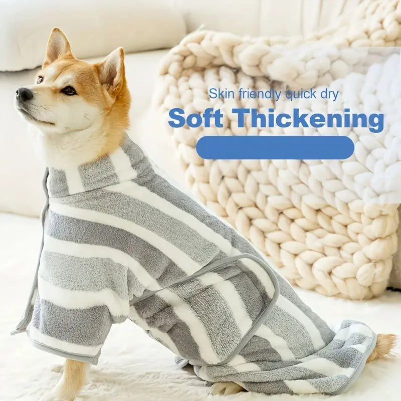 Striped Dog Surgical Jumpsuit, Long Sleeved Pajamas Bathrobe, Thickened Absorbent Quick Drying, Pet Clothing