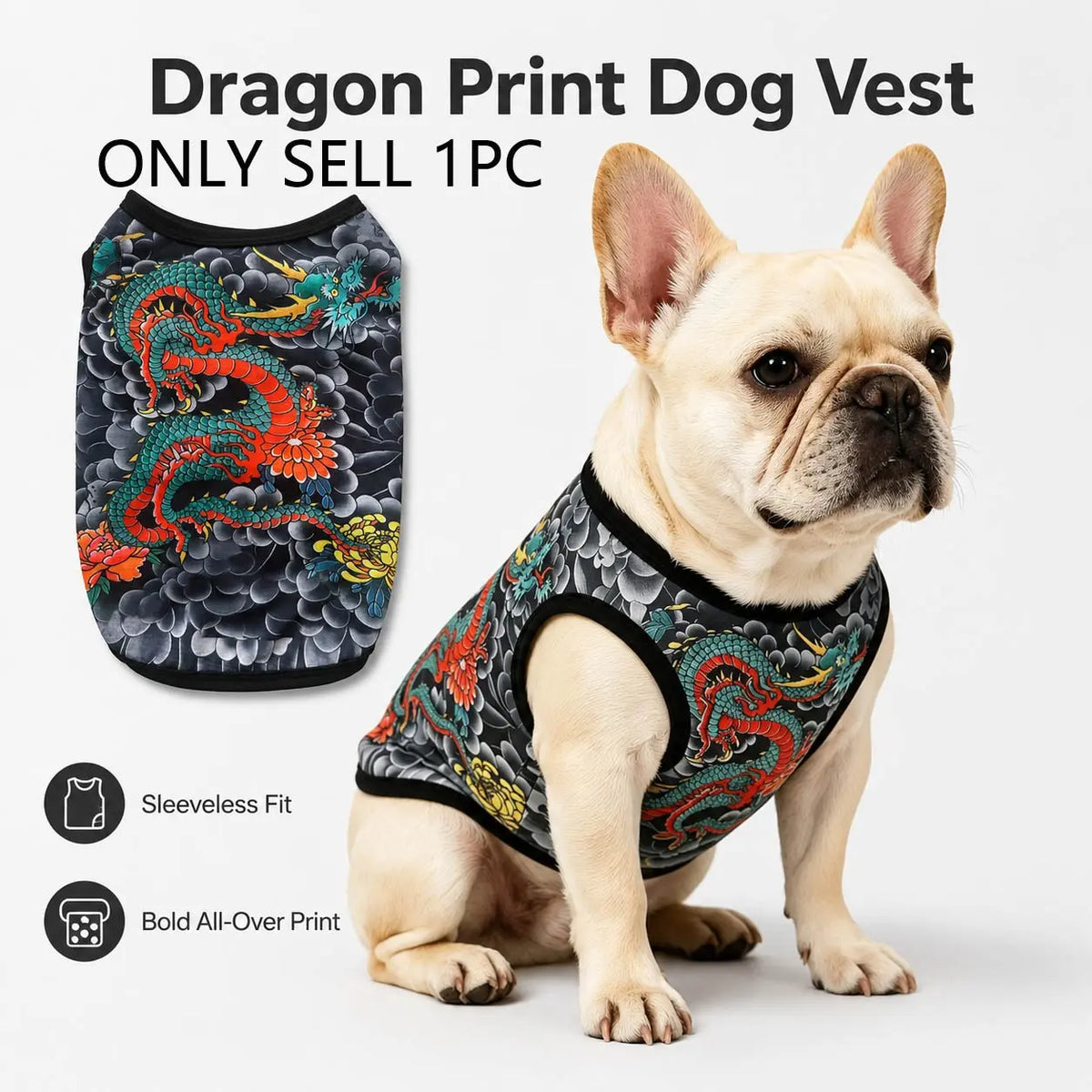 Dragon Print Dog Vest Sleeveless Pet Shirt, Lightweight Pullover for Small Dogs and Cats, Comfortable Puppy Clothes, Stylish Pet Apparel, Dachshund Clothes