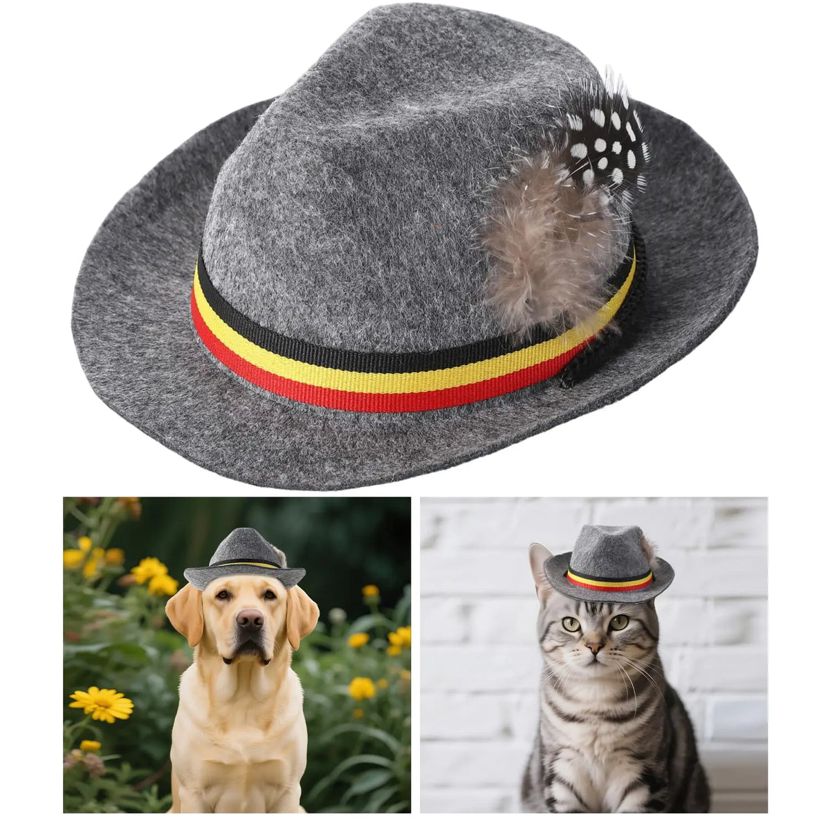 Garvee Felt Bavarian Oktoberfest Pet Costumes German Oktoberfes Dog Hat Cat Hat Adjustable Cosplay Cap Puppy Pets Hats for Halloween Photoshoots Holiday Party Decoration Grey Small