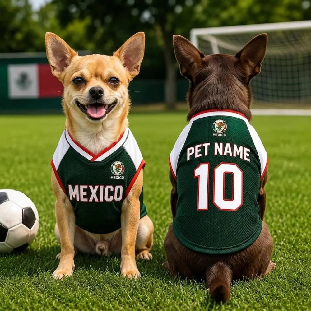 Personalized Mexico Pet Soccer Jersey, Custom Dog Cat Shirt, Name Number Puppy Sportswear