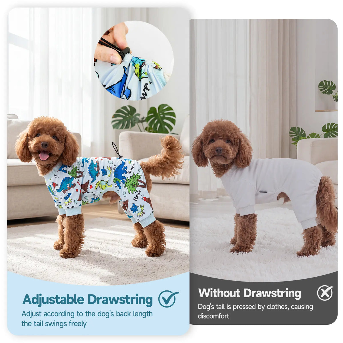 XPUDAC Dinosaurs-4 Pack Adjustable Fit Dog Pajama Set - Cartoon Footprints, Excavator Patterns, Drawstring, Warm, Breathable Stretchy Outfits for Boy Dogs, Cute Daily Wear & Photoshoots,Festive Christmas Halloween Gift,sohochic