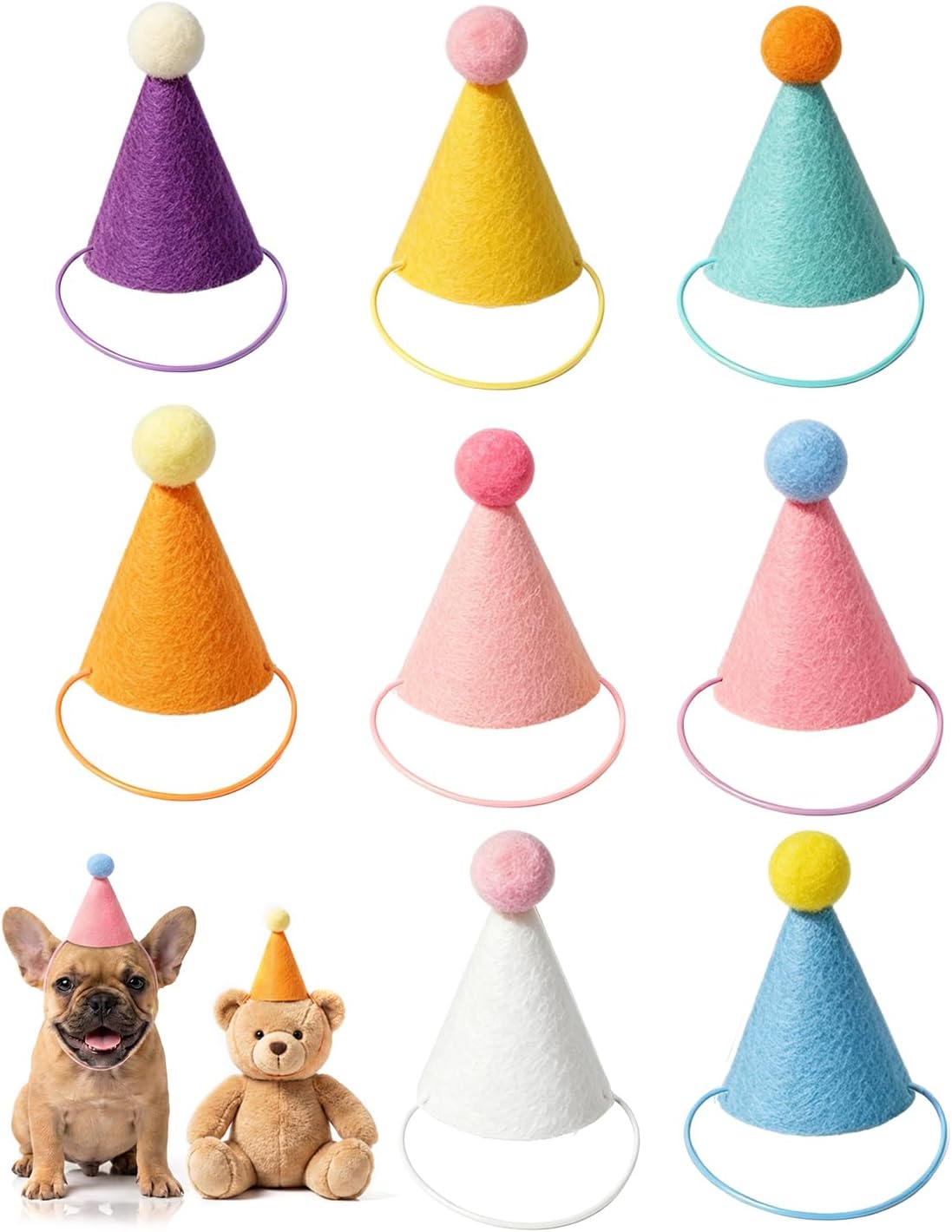 Mini Party Hats for Stuffed Animals, Colorful Birthday Hats