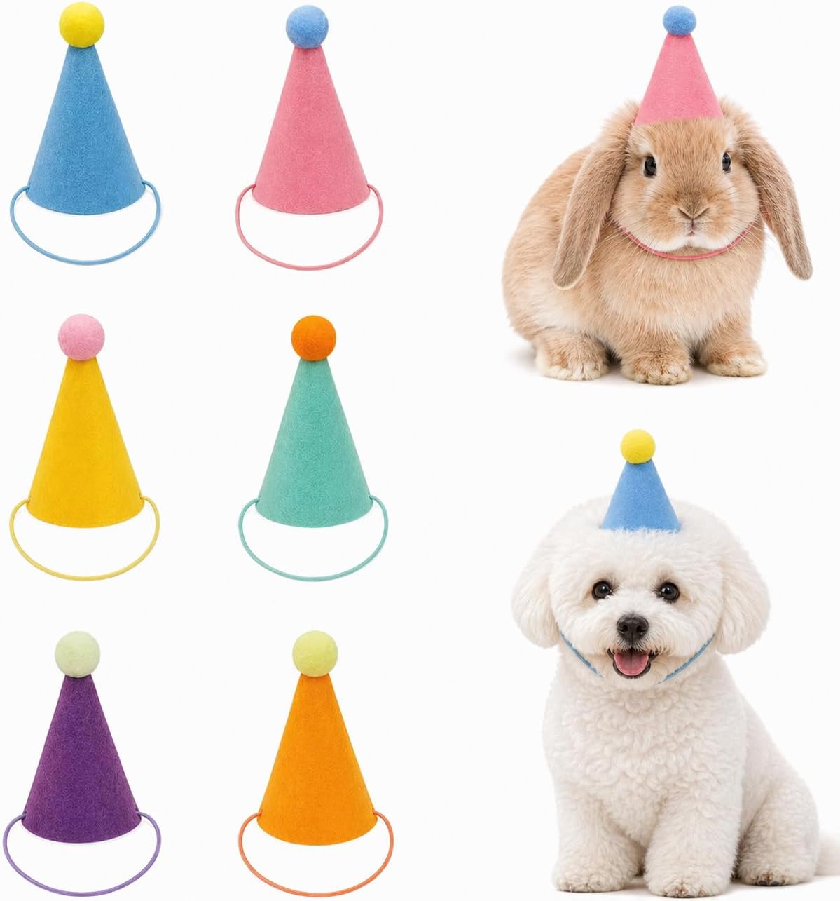 Mini Party Hats for Stuffed Animals 6 Pcs Birthday Party Cone Hats for Dogs