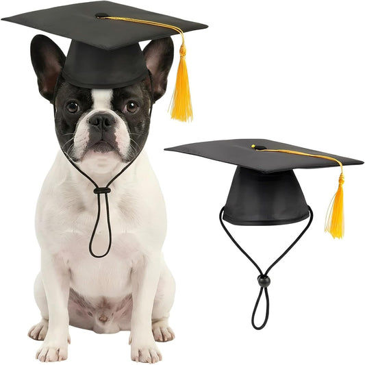 2 Pcs Black Pet Graduation Hats, Animal Graduation Caps with Yellow Tassel, Adjustable Dog and Cats Bachelor Hats for Photo Props Graduations Holiday Party Costume Accessories
